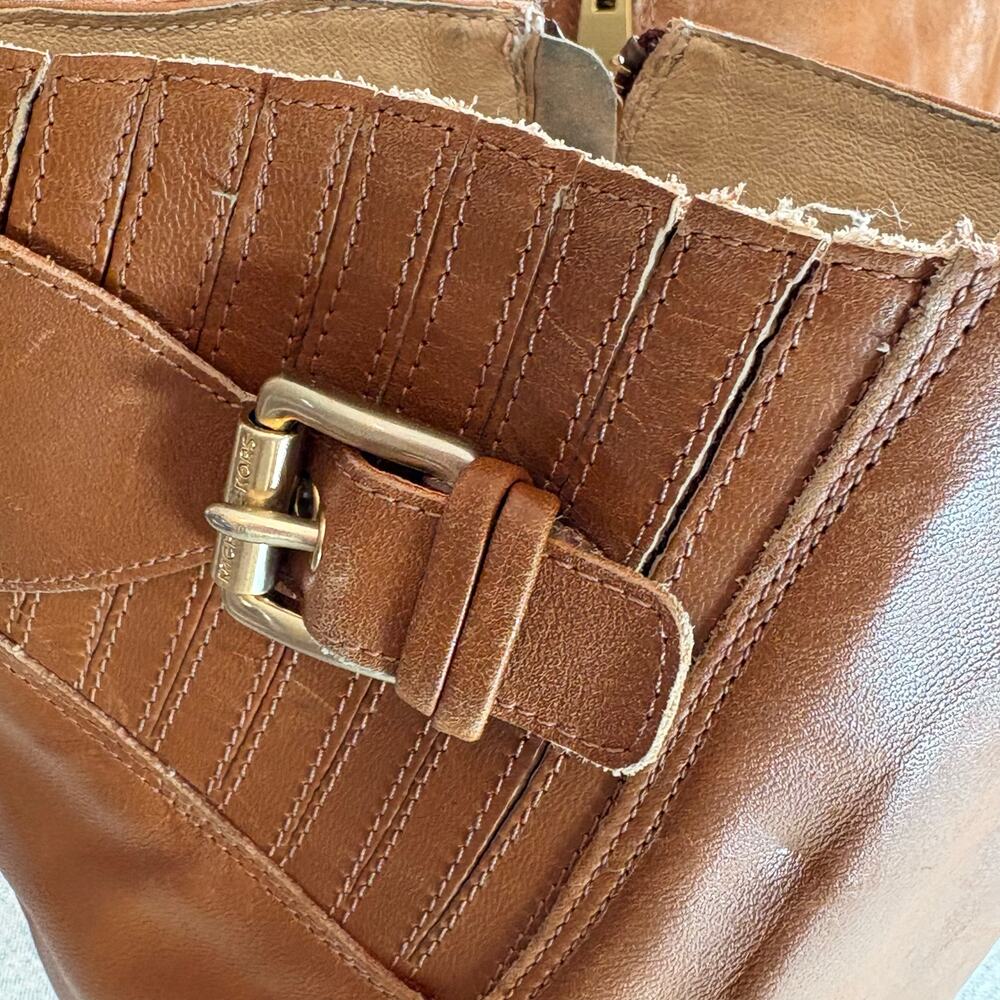 MICHAEL KORS Women Brown Leather Tatum Tall Riding Boots Gold Buckle SZ 7.5 - Picture 4 of 11